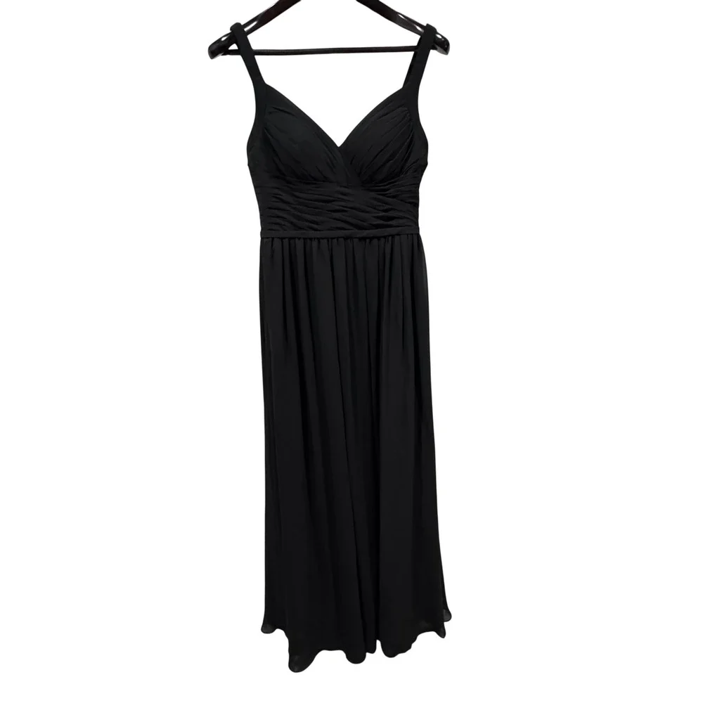 Azazie Maxi Dress Women A6 Black Excellent Ruched Chiffon Formal Gown Slit